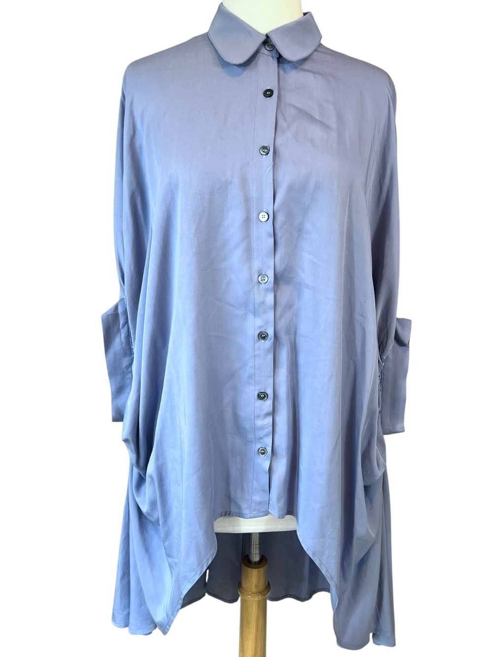 PINCH Lagenlook high low button down ruched short wing oversized tunic blouse